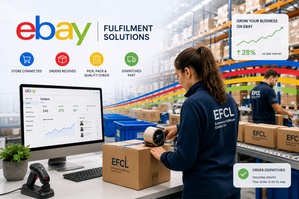 eBay fulfilment services warehouse with order picking, packing and dispatch by Ecommerce Fulfilment Centre